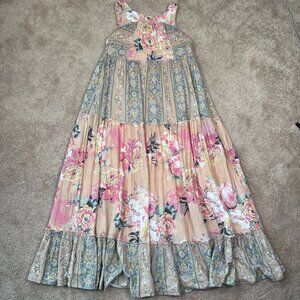 Davi And Dani Dress Womens S Pink Tiered Bohemian Floral Flowy Relaxed Maxi Boho